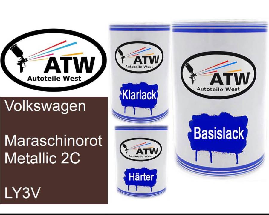 Volkswagen, Maraschinorot Metallic 2C, LY3V: 500ml Lackdose + 500ml Klarlack + 250ml Härter - Set, von ATW Autoteile West.